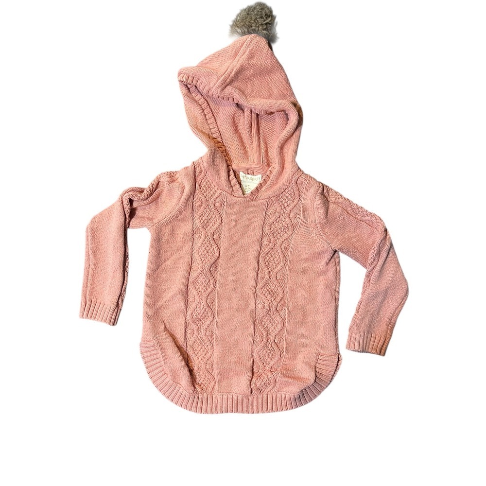 Cynthia Rowley Kids Pink Cable Knit Pom Pom Hoodie Sweater Metallic - Size 4T